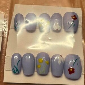 Press On‎ Nails Lavender Purple Floral Design Nail Art Manicure Set